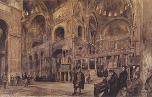 Tyska: Interiörvy av Markuskyrkan i Venedig av Rudolf von Alt