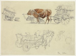 Studier av slovakiska bondvagnar med oxar och hästar av Rudolf von Alt