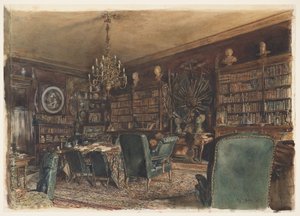 Biblioteket i lägenheten hos greve Lanckoronski i Wien, Riemergasse 8 av Rudolf von Alt