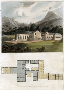 Utsikt och plan för Longwood House, St. Helena: Napoleon Bonapartes residens