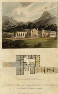 Utsikt och plan för Longwood House, St. Helena: Napoleon Bonapartes residens, 1817