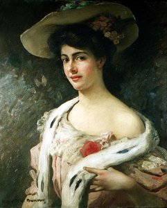 Porträtt av konstnärens fru som bär en hatt av Rupert Charles Wolston Bunny