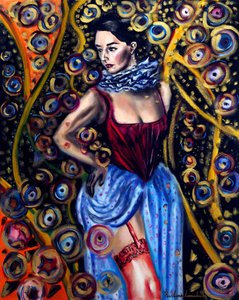 Carnival Tudor Girl, 2025 (olja på duk) av Ruslana Levandovska