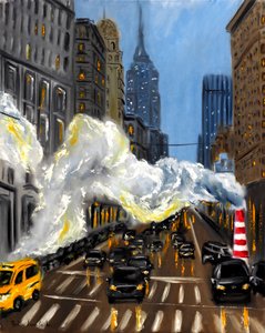 Kväll i New York, 2023 (olja på duk) av Ruslana Levandovska