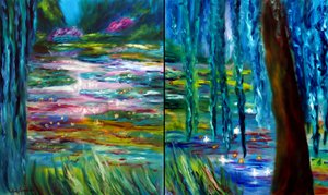 Monet Japansk trädgård i Giverny diptyk, 2024 (olja på duk)