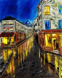Natt vid Montmartre Paris, 2023 (olja på duk)