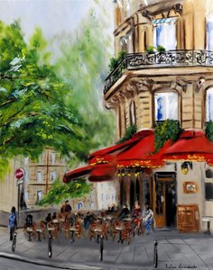 Paris Corner Cafe - med guldutsmyckning, 2023 (olja på duk) av Ruslana Levandovska