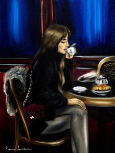 Kvinna på ett café i Paris II, 2024 (olja på duk)