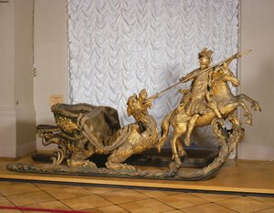 Carnival Sleigh med gestalten St George (trä & bladguld) av Russian School