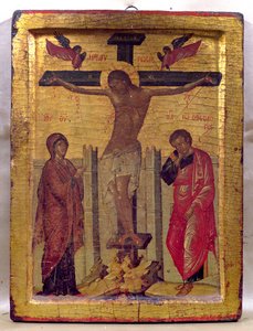 Kristus på korset (tempera och bladguld på panel) av Russian School