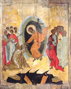 Christs Descent into Hell, rysk ikon, Novgorod School, sent 1300-tal (tempera på panel) av Russian School