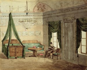 Neo-klassisk sängkammare, 1819 (wc på papper) av Russian School