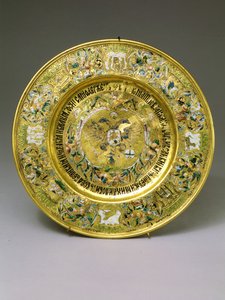 Tallrik ägd av tsar Alexei Mikhailovich Romanov (1629-1676) c.1675 (guld & emalj) av Russian School