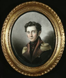 Porträtt av en rysk officer, 1818 (wc på papper) av Russian School