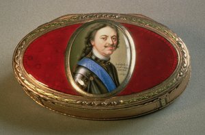 Snusdosa med porträttminiatyr av Peter den store, 1727 (guld) av Russian School