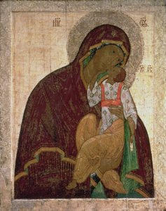 Yakhroma Madonna of Ödmjukheten, rysk ikon, möjligen School of Pskov (tempera på panel) av Russian School