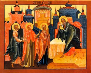Presentationen av Jesus vid templet, tidigt 1800-tal. av Russian icon.