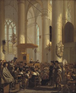 Interiör av en holländsk kyrka av Rutger van Langevelt