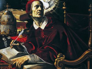 Saint Gregory Great, målning av Rutilio Manetti (1571-1639), olja på duk, 67x89 cm, Italien