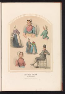 Traditionell dräkt från Noord-Beveland i Zeeland, 1857 Provinsen Zeeland. Noord Beveland (ön) / XVIII (titel på objekt)