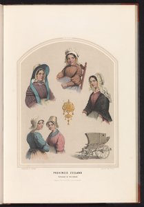 Traditionella dräkter av Schouwen och Duiveland i Zeeland, 1857 Provinsen Zeeland. Schouwen en Duiveland / XXVIII (titel på objekt)