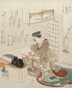 En flicka med två katter av Ryuryukyo Shinsai