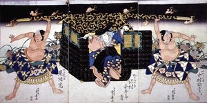 En scen från den fjärde akten av en kabuki-pjäs, "Ashiya doman ouchi kagami"