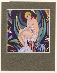 Femmes Modernes, 1926: Sittande kvinna, med draperi. av S Chompré