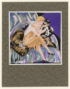 Femmes Modernes, 1926: Sittande kvinna med en katt av S Chompré