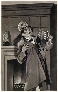 Funktionerna verkade smälta och förändras" från "Strange Case of Dr Jekyll and Mr Hyde" av Robert Louis Stevenson (1850-1894) Illustration av S.G. Hulme Beamam (1887-1932) för en 1930-utgåva. Se mer information nedan. av S. G. Hulme Beamam
