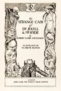 Titelsida från "Strange Case of Dr Jekyll and Mr Hyde" av Robert Louis Stevenson (1850-1894) Illustration av S.G. Hulme Beamam (1887-1932) för en 1930-utgåva. Se mer information nedan. av S. G. Hulme Beamam