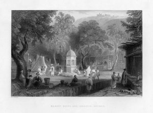 En marknadsscen och en fontän i Antiochia, Turkiet, 1841.