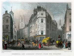 Cornhill och Lombard Street från Poultry, City of London, 1830.
