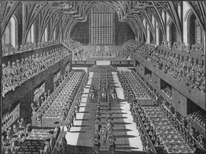 Interiören av Westminster Hall vid kröningsbanketten av kung George II, 1727 1911 av S Moore