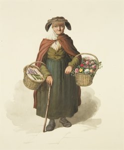 Old Kingswood Flower Seller, c.1828 (penna och akvarell på papper) av S. or D. A. Peters