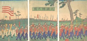 Stora militärövningen, 1866 Keio 2, 2:a månaden. av Sadahide Utagawa