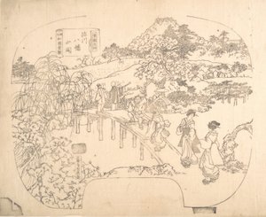 Proof Line-Block Print for Fan, 1800-talet. av Sadahide Utagawa