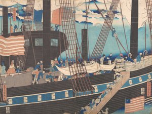 "Yokohama Trade: Westerners Loading Cargo", 4:e månaden, 1861.
