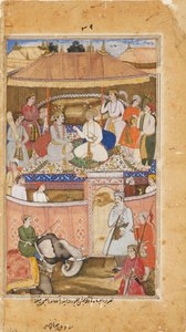 Krishna, i Indras skepnad, ger råd till en kung, 1598 av Sadiqi Beg