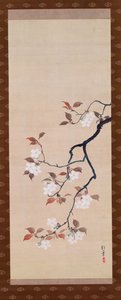 Hängande rulla föreställande körsbärsblommor, från A Triptych of the Three Seasons, japansk, tidigt 1800-tal