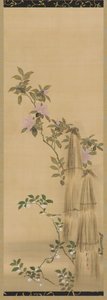 Rosa och vita blommor och halmbeläggningar, Edo-perioden, 1761-1828. av Sakai Hoitsu