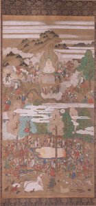 Sakyamuni Buddhas död (tusch, färg  guld på siden) av Sakon Sadatsuna