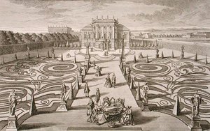 Österrikiskt hus och trädgård, graverad av Johann August Corvinus (1683-1738), publicerad ca 1730-40 (gravyr)