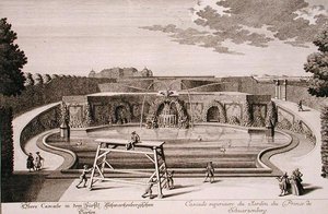 Stor fontän i prinsen av Schwarzenbergs trädgård, Wien, graverad av Georg-Daniel Heumann (1691-1759), publicerad c.1724-37 (gravyr) (se även 170853)