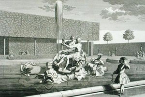 Neptunus och Thetis fontän vid Belvedere-palatset, Wien, graverade av Jakob Gottlieb Thelott (c.1711-75), publicerad c.1730-40 (gravyr)