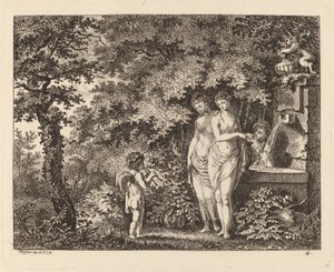 Eros med tre flickor vid en fontän, 1770. av Salomon Gessner