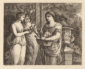 Figurförsäljare med två flickor, 1770. av Salomon Gessner