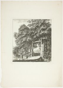 Fiske från ett fönster, plansch tre ur Paysages Dédiés à M. Warelet av Salomon Gessner