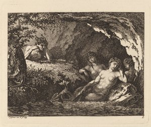 Tre sovande sprites med en Satyr av Salomon Gessner