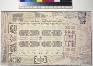 Hela sidan: Liechtensteins trädgårdspalats - planritning (teckning med penna och bläck)